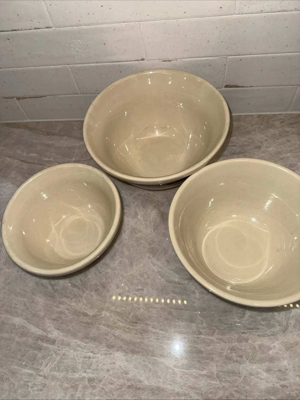 Friendship Pottery Roseville Ohio Blue Line 3 Nesting Mixing Bowls